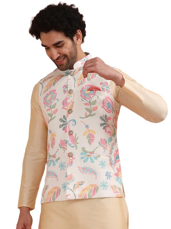 kisah Men's Cotton Blend Printed Nehru Jacket | Ethnic Waistcoat Perfect for Festive and Wedding-picture-16