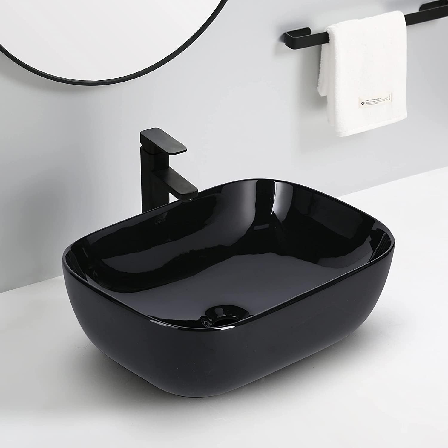 CANCRI Wash Basin Countertop | Tabletop Ceramic Bathroom Sink | Wash Basin Over Counter | Slim Rim for Bathroom | Wash Basin For Bathroom (18 x 13 x 5.5 Inch) (Glossy Black) (B0D2QPKCC1) Amazon Price History, Amazon Price Tracker