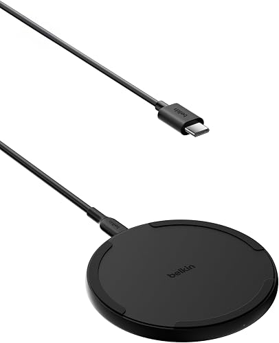 Belkin BoostCharge Wireless Charging Pad with Qi, 15W Fast Charging (Black), USB-C Cable Included