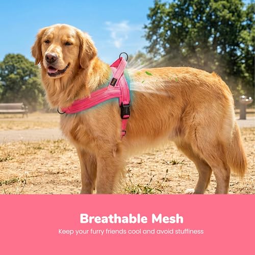 Image of Didog No Pull Dog Harness for Large Dogs, Breathable Mesh Padded, Pink, L | Quick Fit, Easy On and Off, Lightweight, Reflective Vest Harness for Night Safty, Easy for Walking and Training, Chest 26-32 inch