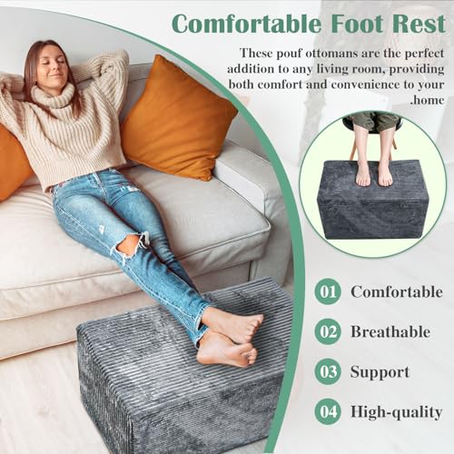 Setguopal Rectangular Pouf Ottoman, Stuffed Floor Pouf with Foam Chunk Filling, Soft Coral Fleece Furry Foot Rest Stool, Multi-Use Ottoman for Living Room, Wide Stripe Boho Decor, Dark Grey by Setguopal - Image 2
