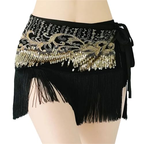 NRBMZYEN Vestido de baile latino, danza del vientre, bufanda de cadera, cuentas brillantes, ropa de práctica, accesorios de baile, cadena de cintura, Negro, talla única