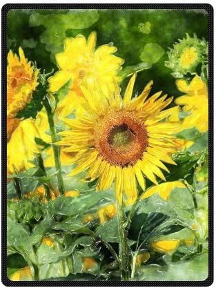 Machine Washable Abstract Watercolor Sunflower Field Art Flower Fleece Throw Blanket Travel Lap Warmer 58" x 80" (Large)
