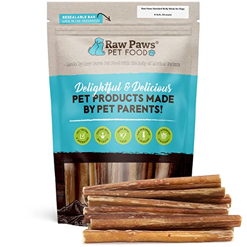 Raw Paws Standard Bully Sticks 6 inch Junior, 10 Pack - Medium Bully Sticks for Dogs - Grass Fed, No Hormones or Antibiotics, Free Range Cows - Pizzle Sticks for Dogs - Long Lasting Bully Bones