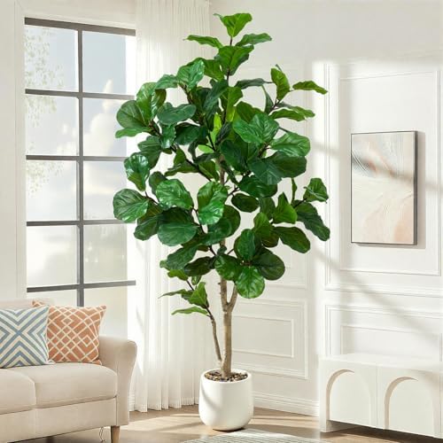 Keeplush Kunstpflanze Fiddle Ficusbaum 210cm, Künstliche Pflanzen Groß mit Weißem Topf und Zierkieseln,Kunstpflanzen Wie Echt zur Dekoration von Büros, Wohnzimmern und Schlafzimmer