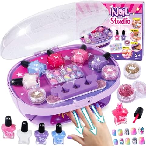 Tacobear Nail Art Kit for Kids including Peel off Nail Varnish Nail Polish Nail Dryer Press-On Nail Stickers Nail Salon Pamper Set Gift for Kids Girls Spa Party Cover