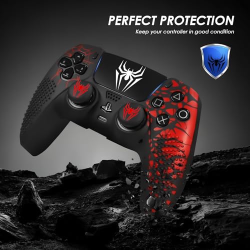 Image of Anti-Slip Cover Compatible with PS5 Controller, Silicone Skin & Grip Cover with Thumb Grips, Touchpad Sticker - Protective Case /Non-Slip PS 5 Controller Accessories Kit (Red-SM Edition)