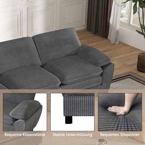 Modulares 3er-Kombinationssofa mit abnehmbarem Ottoman in Premium Velours – Elegantes L-Sofa für Wohnzimmer, perfekte Ergonomie & einfache Montage (258cm, Grau) – Bild 7