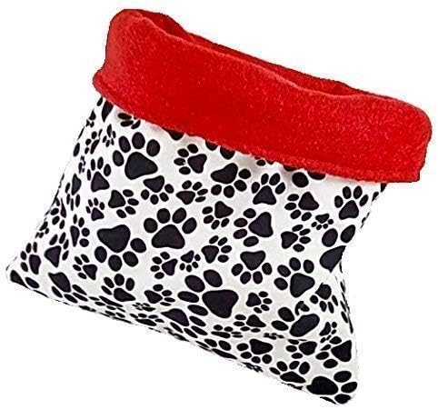 Pet Snuggle Sack - 13" x 15" – Burrow Bag – Anti-Pill Fleece Lined - Reversible - 3 Layers - Machine Wash - Red Paw Print - Made in USA