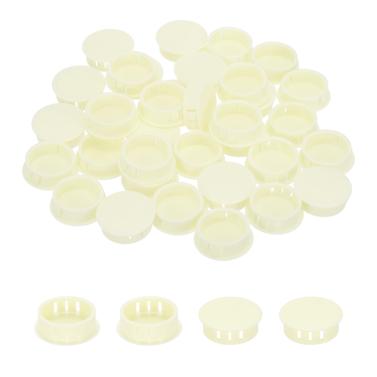 sourcing map 64PCS 30mm(1 3/16") Cream White Plastic Hole Plugs, Flush Type Panel Hole Plugs Insert End Caps for Locking Hole Tubes Furniture Cabinet
