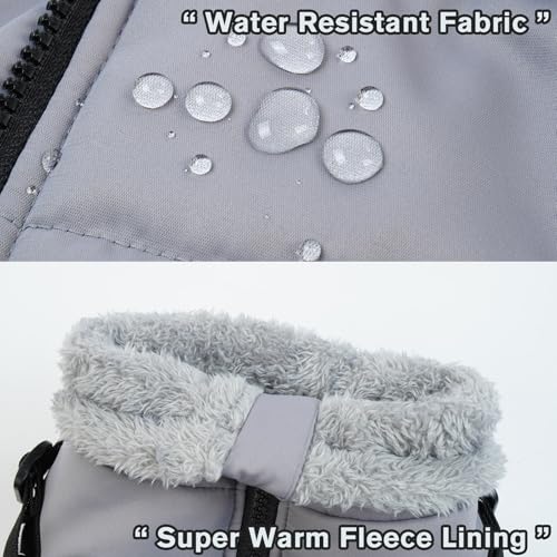 Wintermantel Mit Geschirr für Hunde - Reflektierende Wasserdichte Winterjacke, Thermomantel, Winddichte Warme Fleece Weste, Hundeanzug, Winter Pyjama (Grau, L)