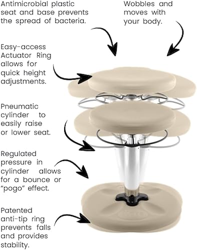 Miniatura 53 de Kore - Silla de altura ajustable, asiento activo para niños, adolescentes: Mejor que una pelota de equilibrio, asientos flexibles para aula. Negro