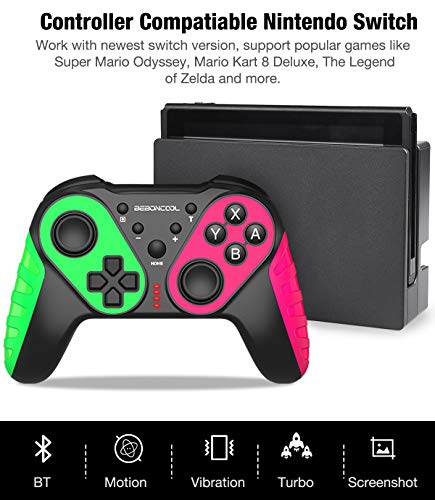 Wireless Pro Controller Replace for Nintendo Switch Controller, Switch Controller Compatible with Switch/Switch Lite, Extra Joypad for Switch Pro Controller, BEBONCOOL Pro Controller Switch Green Red - Thumbnail 2