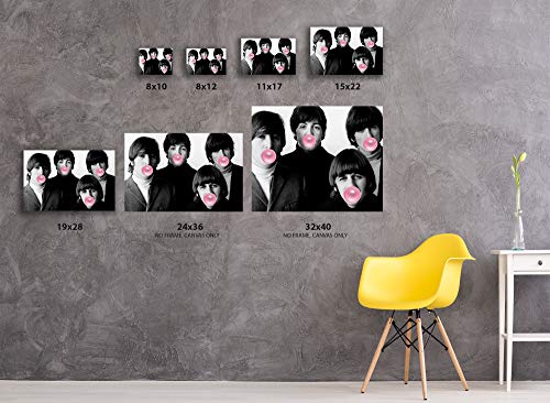 Funny Canvas Art Beatles Blowing Pink Bubble Gum Beatles Chewing Bubble Gum Canvas Wall Art Rock Band Photo The Beatles Gifts Beatles Poster 19" X 28" #TOP2