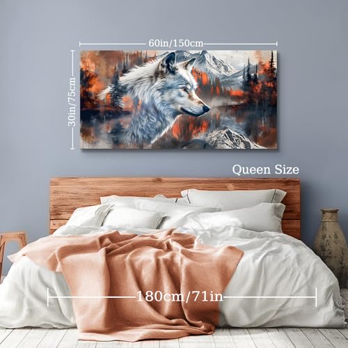 SERIMINO Large Canvas Wall Art for Living Room, Animal Silver Wolf Office Decor Art Prints, Abstract Winter Landscape Pictures Wall Decor Aesthetic, Nature Modern Home Decor Paintings 30"X60"