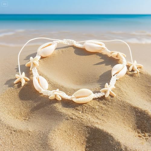Image of Shell Anklets for Women Shell Beach Jewelry Accessories White Pink Black Flower Ankle Bracelet Summer Vacation Dress Outfits