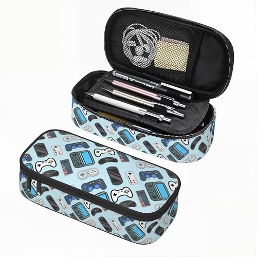 Image of Blue Game Video Game Controller Pencil Case for Boys Girls, Large Capacity Blue Pen Bag, Pencil Pouch With Zipper Compartments, Organizer for School Office Home Business