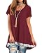 QIXING Women's Lace Long Sleeve Tunic Top Blouse Wine Red-XL