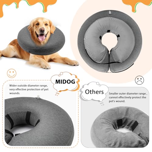 Image of MIDOG Dog Cone - Inflatable Soft Donut Collar Alternative for Dogs After Surgery, Protective Recovery Collar Prevents Licking, Comfortable E-Collar Alternative for Small Medium Large Dogs (Gray, L+)