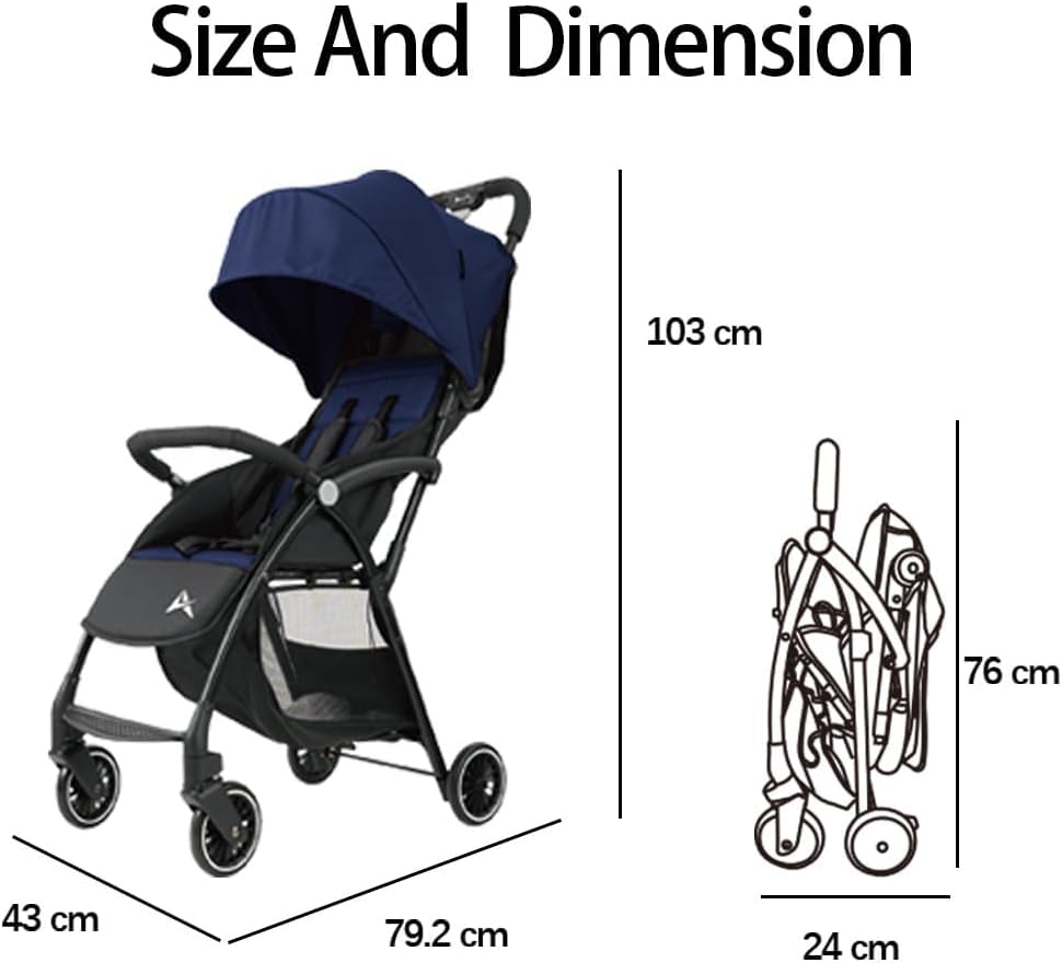 Alivio Lightweight Pushchair, Folding Baby Stroller 0-3 Years, Toddlers Travel Stroller with Mosquito Nets, Shoulder Strap, Anti-Friction & Wheels (Blue) - Image 4