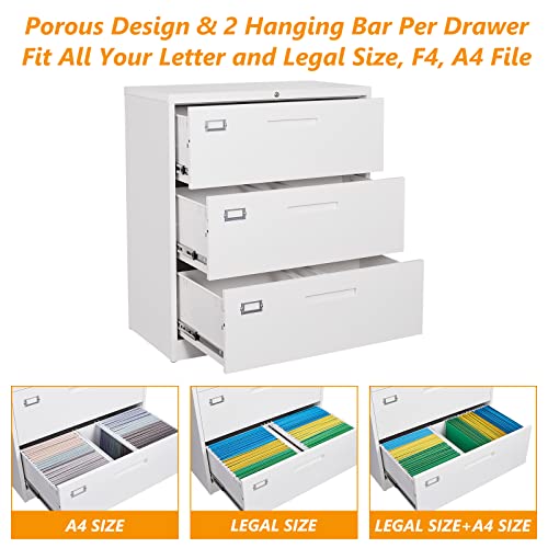 Stani Lateral File Cabinet With Lock, 3 Drawer Lateral Filing Cabinet, Lockable Filing Cabinet For Hanging Files Letter/Legal/F4/A4 Size, Metal Lateral File Cabinet For Home And Office #TOP4