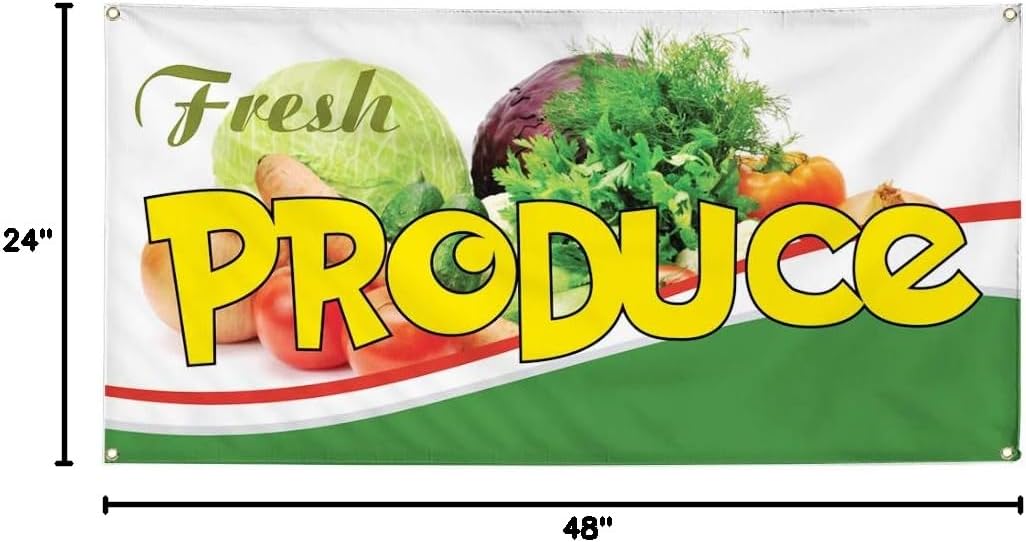 Vinyl Banner Multiple Sizes Fresh Produce Outdoor Advertising Printing H Food & Beverage Vegetable Assortments Outdoor Weatherproof Industrial Yard Signs White 4 Grommets 24x48Inches