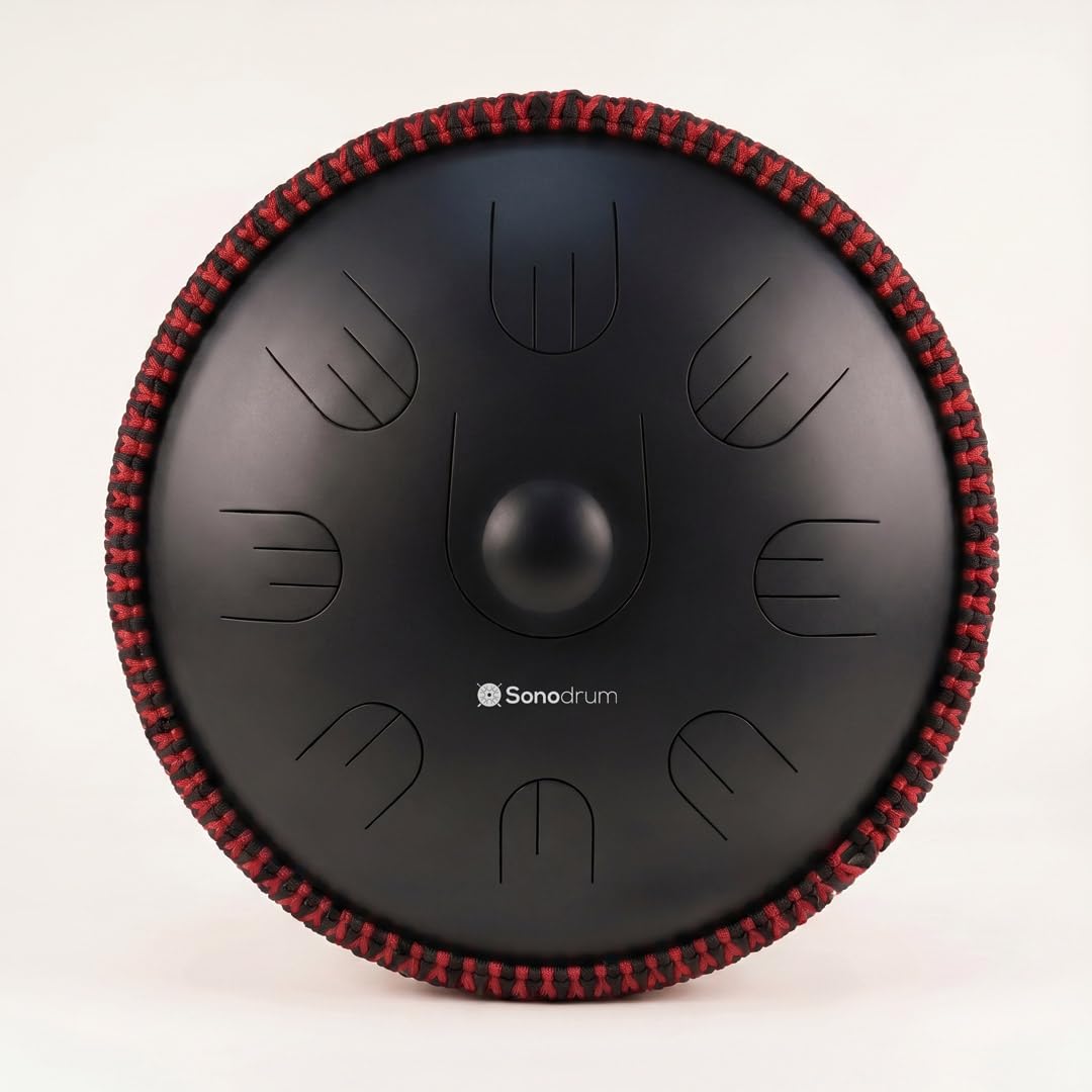 "Handpan Hybrid" - Zungentrommel/Steel Tongue Drum in D-Kurd - die handgefertigte Handpan-Alternative, 35,5 cm, 9 Töne, Schwarz - inkl. Tasche, Schlägel & Liederbuch