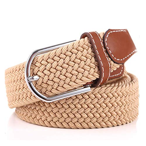 XJSGS Mens Belt,Elasticated belt, Elastic Belt for Men, Unisex Men Women Multicolor Woven Stretch Belts, Tan, 105-110cm