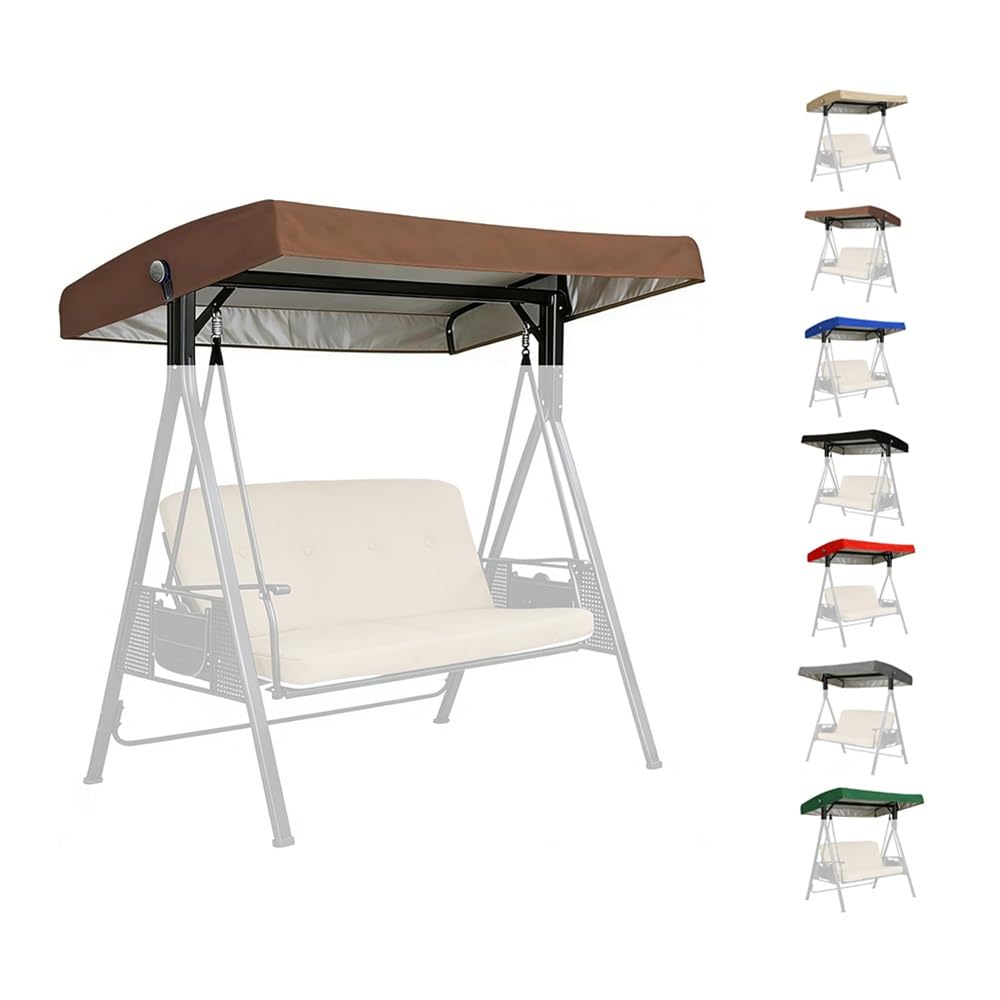 BEWEGNLNHK ﻿75''x47'' Outdoor Swing Canopy Replacement Top Cover, Sun Shade Swing Canopy Replacement Cover, 2 3 Seater Waterproof Porch Swing Canopy Replacement Top(Brown)