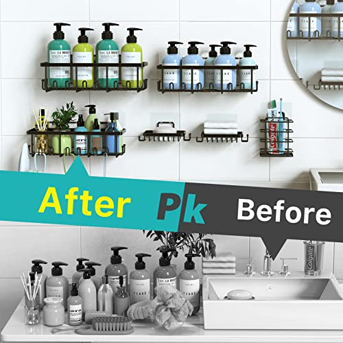 Plooht Shower Caddy 6 Pack, 13In Large Capacity Shower Organizer, Sturdy Adhesive Shower Shelf For Inside Shower, Rustproof Stainless Steel Shower Shelves With 10 Hooks, Black #TOP1