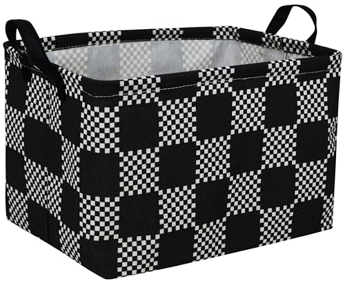 Image of Essme Rectangular Boys Basket,Kids Storage Basket with Handles for Room Decor,Car Storage Bin(Black grid)