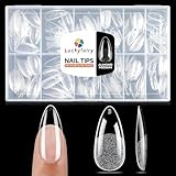 Luckyfairy Medium Almond Nail Tips, 240pcs Soft Gel Pre-Filed Acrylic Almond Fake Nails, Half Matte Full Cover Clear Press on Flase Nail Tips for Nail Extension Home DIY 12 Sizes Gelly Tips