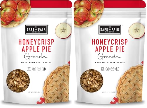 Image of Safe + Fair Honeycrisp Apple Pie Granola - Gluten-Free, Vegan & Plant-Based Snack with Real Honeycrisp Apples, Whole Grains, Non-GMO, Kosher, No Preservatives - 12oz (Pack of 2)