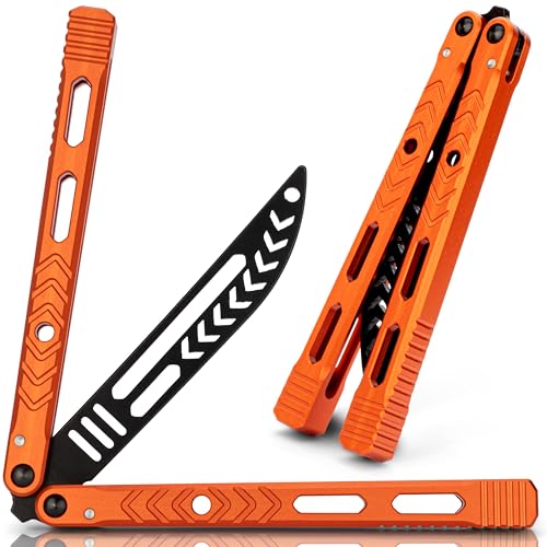 MAJESTY FOREST® Profi Butterfly Trainer C2 - Legales Balisong Messer zum Tricks lernen, aus Aluminium - Made with CNC - Trainingsmesser mit stumpfer Klinge (Orange)