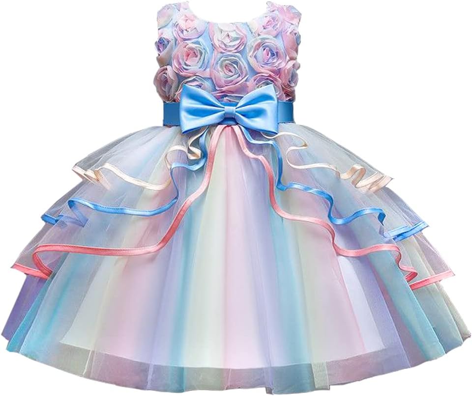 Girls Dress Pageant Princess Tulle Dress for Kid Tiered Birthday Party Wedding Bridesmaid Flower Girl Dresses 2-8 Years