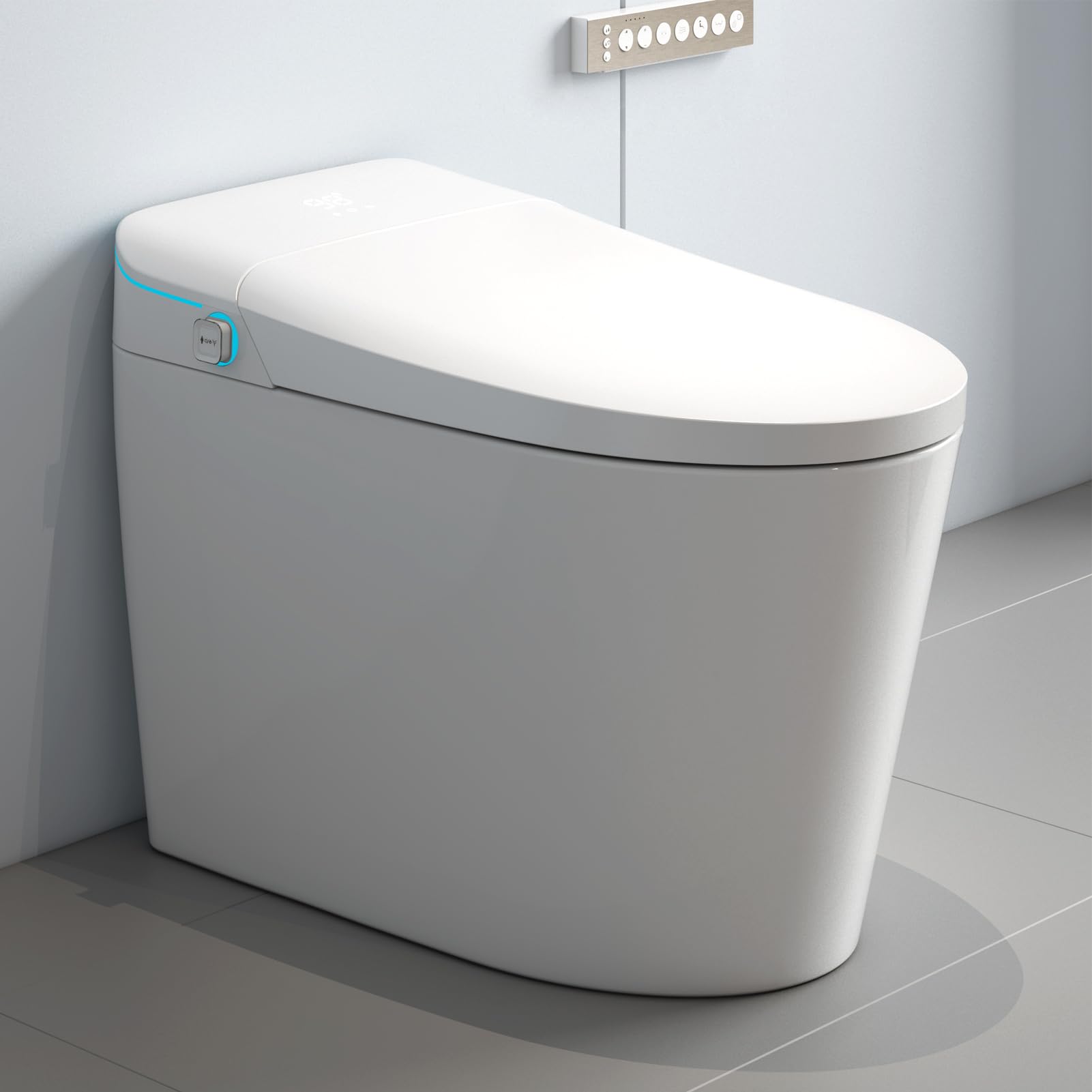 One Piece Intelligent Tankless Toilet with Automatic Flushing, Modern Smart Toilet with Bidet Built In, Heated Seat, Rear Wash, Front Wash, Warm Air Drying, Remote Control