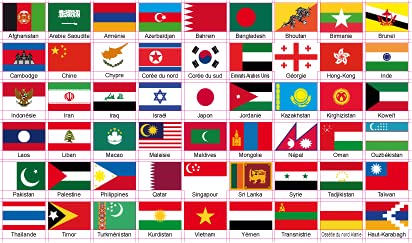 lot de 54 Autocollants ASIE différents drapeaux de pays et territoires en ASIE