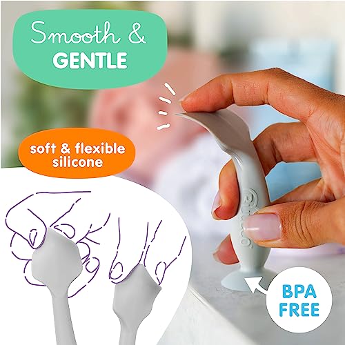 Image of Bumco Baby Bum Brush + Mini Baby Diaper Cream Spatula with Case - BPA-Free Silicone Diaper Spatula with Suction Cup, Wipe-Clean, Mom-Invented Butt Paste Applicator (Blue & Gray)