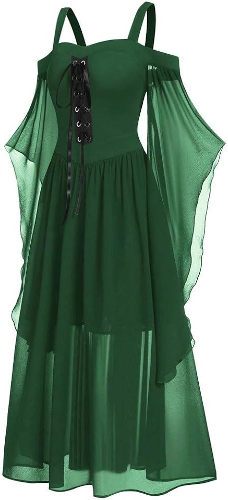 Fankle Women Plus Size Cold Shoulder Butterfly Sleeve Lace Up Halloween Dress Irregular Mesh Lace up Dress Waist Gothic Dress : Clothing, Shoes & Jewelry