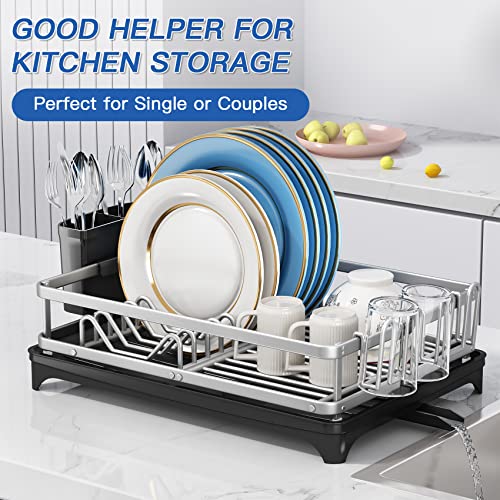 Dish Drying Rack, Aluminum Alloy Dish Racks For Kitchen Counter, Multifunctional Compact Auto-Drain Dish Drainers With A Cutlery Holder, Drying Rack For Dishes, Knives, Spoons, And Forks #TOP5
