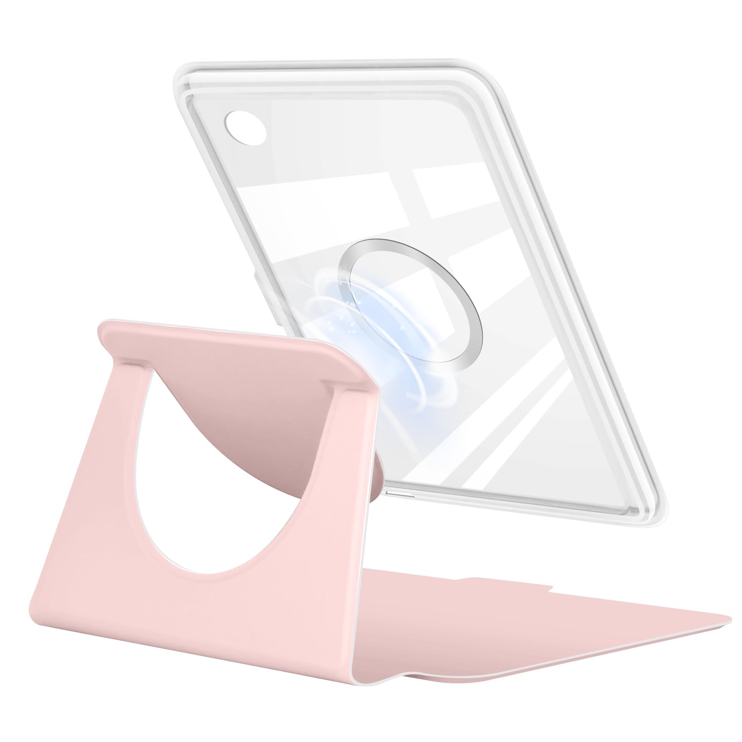 YoungMe Custodia girevole a 360 gradi per Kobo Clara BW 2024 da 6", design magnetico staccabile, supporto regolabile, retro trasparente, con funzione di accensione e spegnimento automatico (rosa)