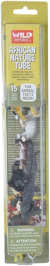 Wild Republic African Animal Figurines Tube, Zoo Animals, Jungle Animals, Giraffe, Hippo, Elephant, Zebra, Cheetah, Rhino, Lion, Alligator and More,Multicolor,13"