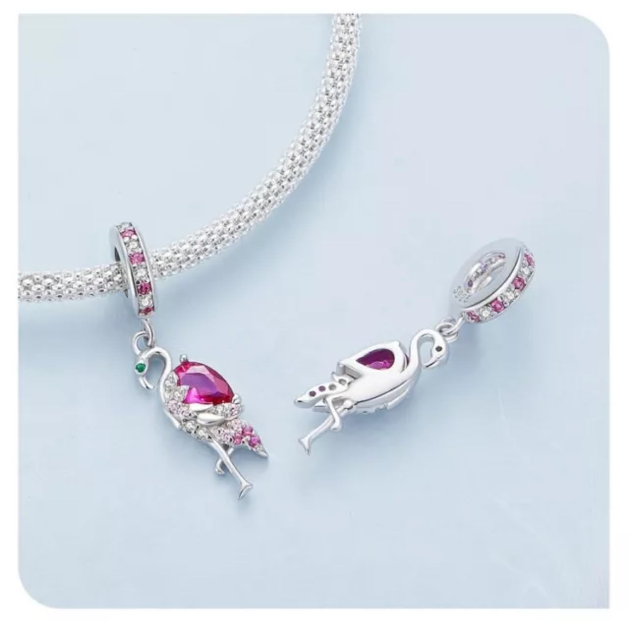 FLXHHX Charm Colgante De Flamenco Rosa, Pájaro Animal, Plata De Ley 925 Genuina, Compatible con Pulsera