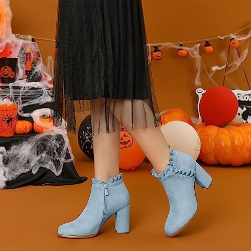 Allegra K Women's Ruffle Block Heel Sky Blue Ankle Boots 9.5 M US | Image 1