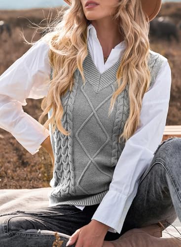 Image of EVALESS Oversized Sweater Vest for Women V Neck Sleeveless Solid Color Loose Pullover Sweater