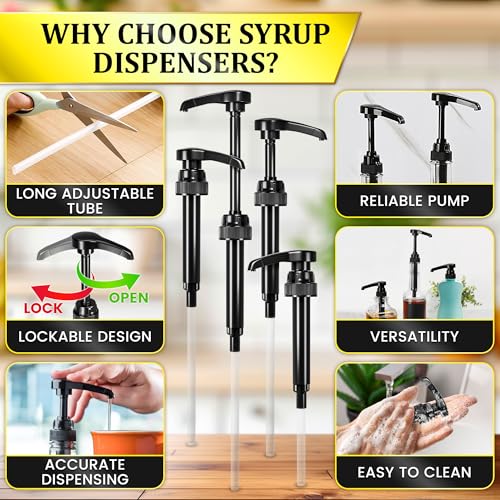 Image of 4 Pcs Coffee Syrup Pump Dispenser Set - Syrup Pumps for Coffee Bar 750ml Bottles with Food-Grade Plastic Adjustable Tube, Lockable Mechanism - Accurate Dispensing, Easy Cleaning for Various Liquids