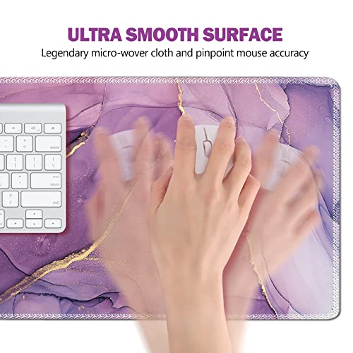 AIMSA Large Gaming Mouse Pad, XXL Keyboard Mouse Mat Extended Desk Pad with Stitched Edges, Durable Non-Slip Base Mousepad for Home Office, 35x15.7inch, Purple Marble — view 3