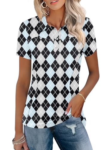 Image of TFSDOD Womens Golf Polo Shirts Collared Short Sleeve T Shirt Lightweight Moisture Wicking Polo Casual 3 Buttons Outfits