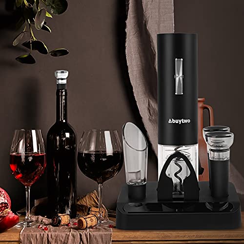 Abuytwo Electric Wine Opener Set, Automatic Corkscrew Remover One-Click Rechargeable Wine Bottle Opener Kit With Foil Cutter Pourer Aerator Vacuum Stoppers For Wine Lovers Gift Christmas Home Party #TOP6