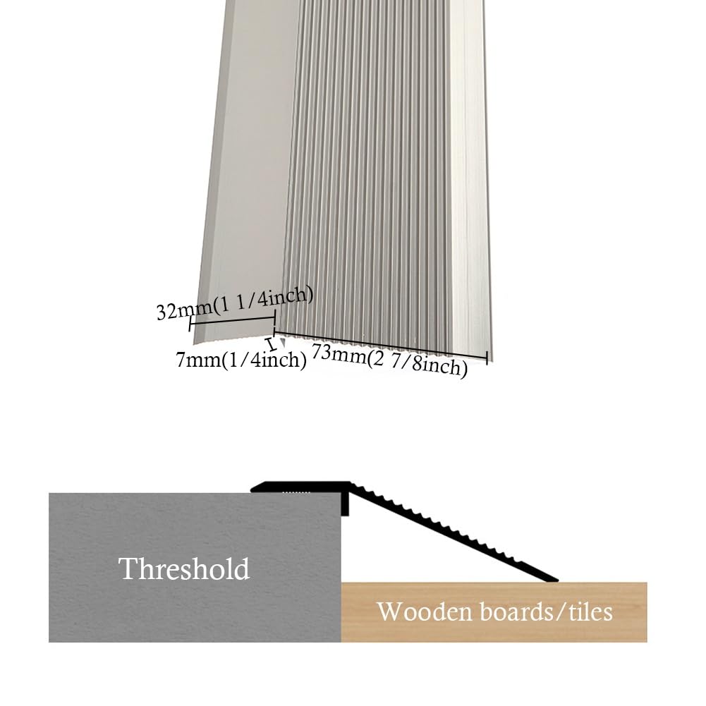 3 Pièces Bandes de Transition en Aluminium pour Entrée de Porte, Réducteur de Porte/Dalle/Seuil, Bande D'Habillage de Sol pour Chambre/Cuisine/Salle de Bain (Color : Argent)